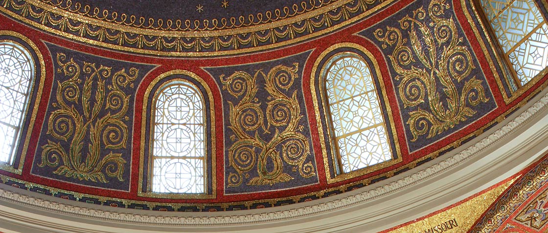 Detail of windows and walls with Meandering Grapevine on south dome