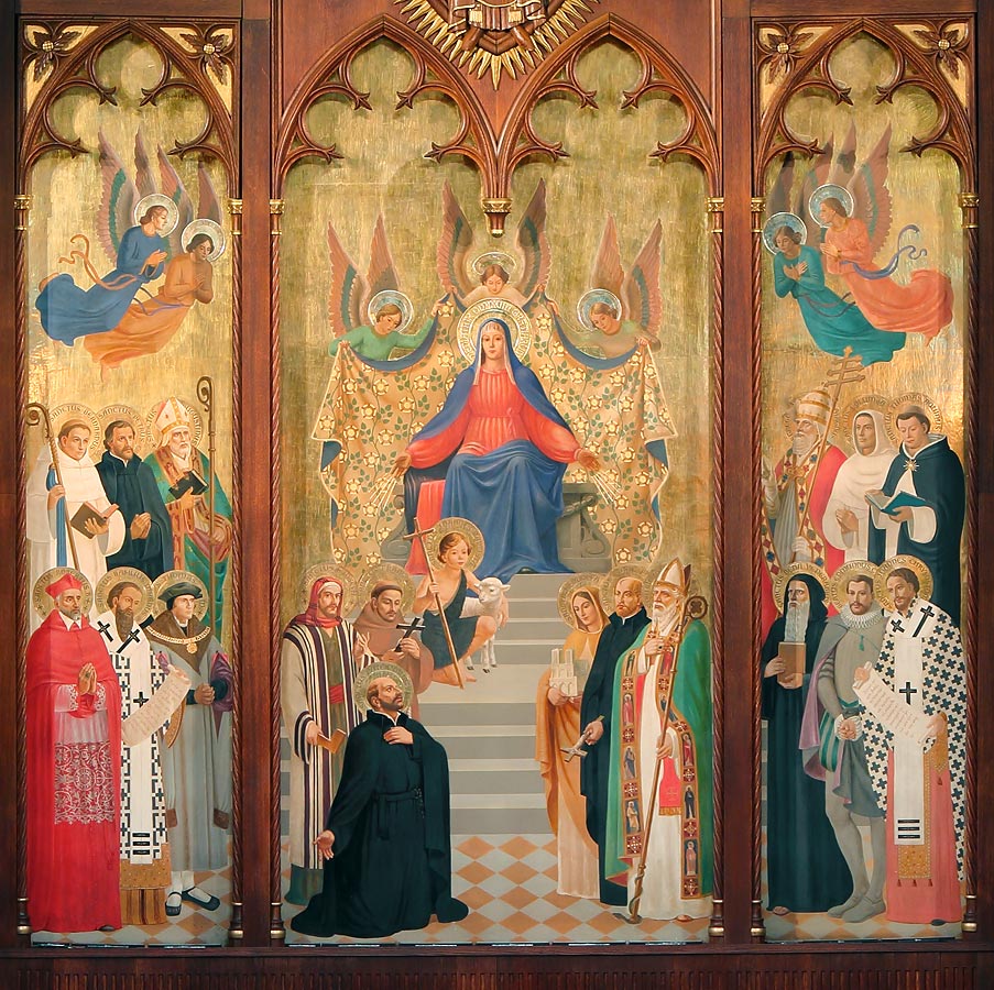 Detail showing Our Lady Mediatrix of All Graces and Saints