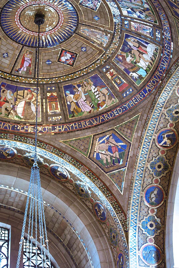 Vestibule dome, pendentives, and arch soffits in glazed ceramic tile