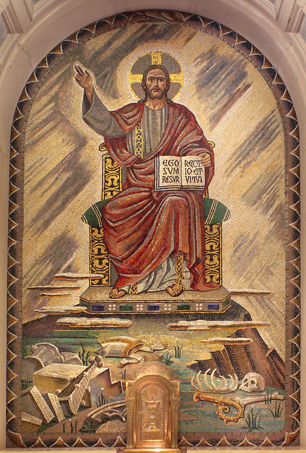 Detail of Christ Pantocrator in glass mosaic