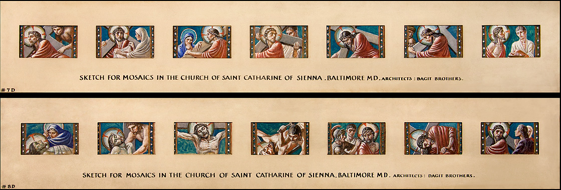 Studies in gouache for Stations of the Cross. Saint Louis University Archives, DOC REC 50 (Ravenna Mosaic Company Records), St. Louis, MO