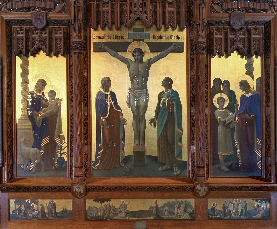 On left: Madonna and Child; in center: Christ and His Mother; on right: the Boy and His Mother