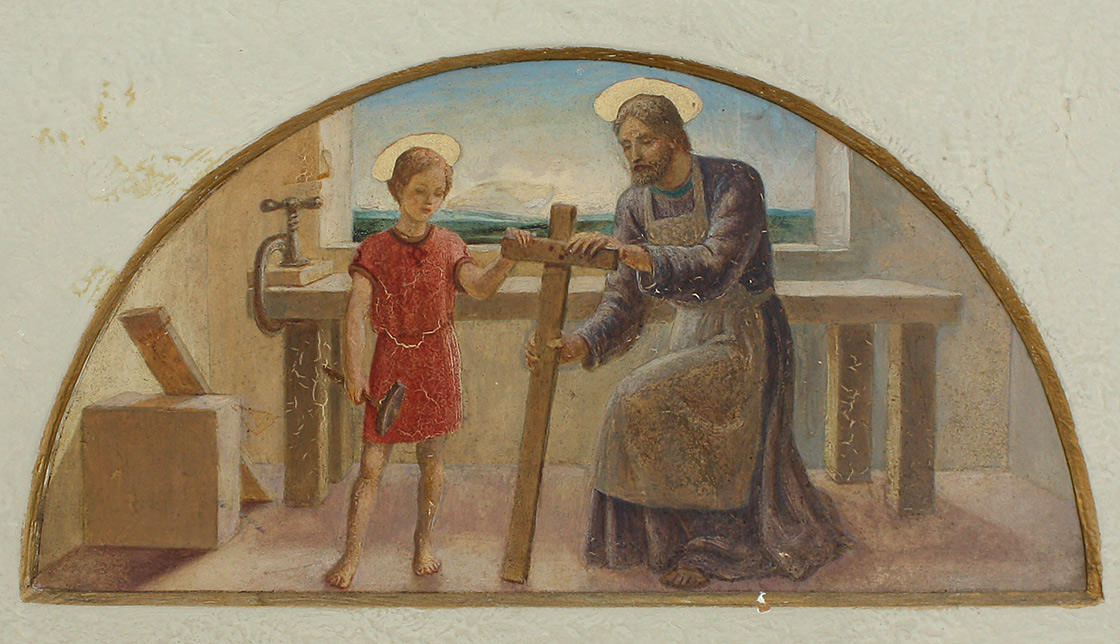 To-scale study for Christ at Work with St. Joseph in oil on masonite