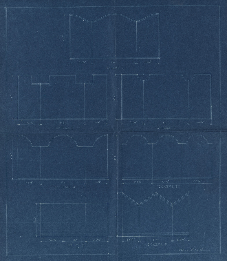Blueprint showing seven shapes of folding, portable triptychs. Photograph in Citizens Committee for the Army, Navy and Air Force Records, 1940-1945. Archives of American Art, Smithsonian Institution, Washington, DC